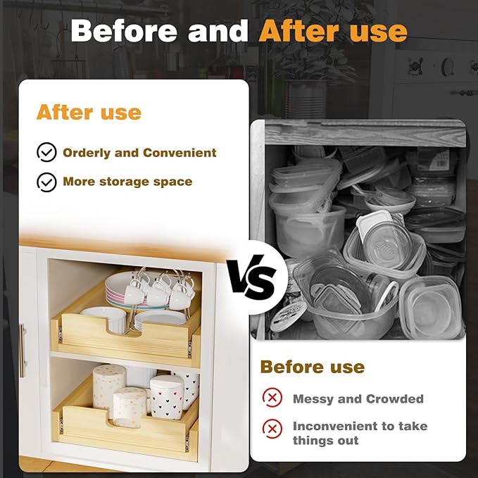 Pull Out Cabinet Organizer, 17''W×21''D Sliding Drawers for Cabinets, Soft Close Slide Out Wooden Pull out Drawers, Base Cabinet Organization for Kitchen, Pantry, Bathroom