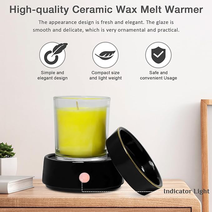 Electric Candle Warmer Ceramic Wax Melt Warmer Burner 3-in-1 Candle Warmer Plate for Scented Wax Jars Home Decor Fragrance Melter Birthday Gifts for Women Mom
