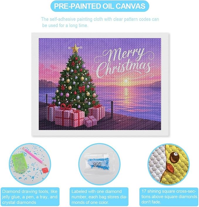 AIVKIEJK Diamond Painting Kits for Adults - Merry Christmas Coastal Winter Beach Painting DIY 5D Full Drill Diamond Dots Paintings with Diamonds Gem Art and Crafts Home Decor 12"x16"
