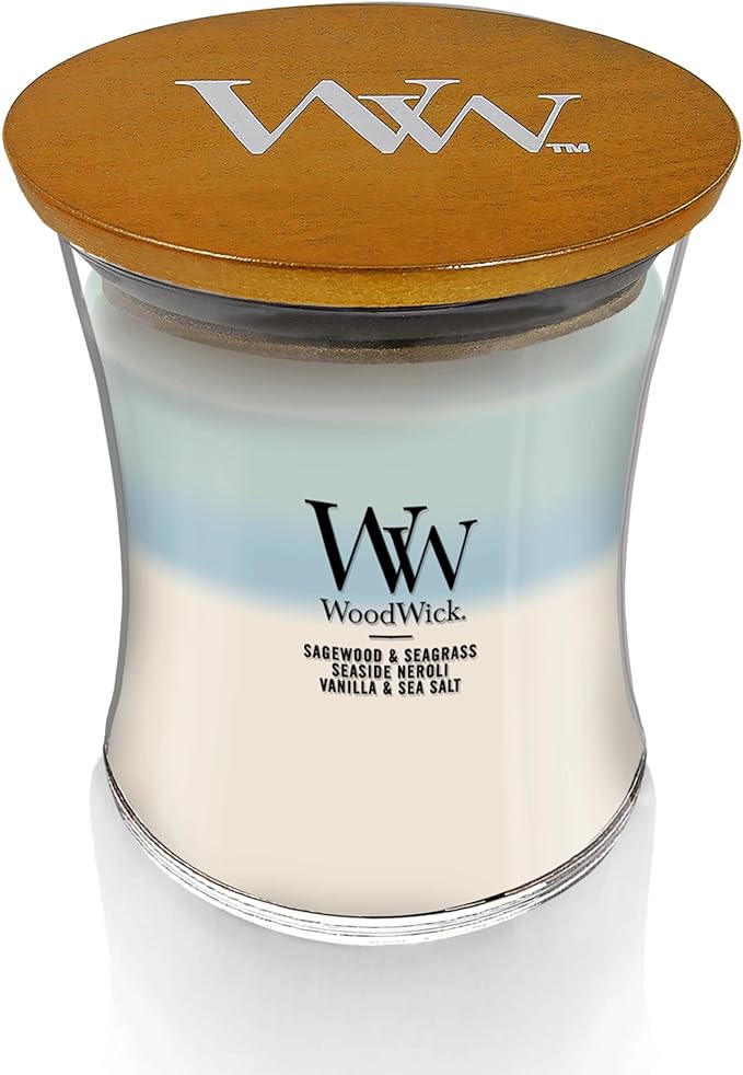 WoodWick Oceanic Trilogy Gifts for Women and Men, 9.7 oz Medium Hourglass Trilogy Candle with Crackling Wick