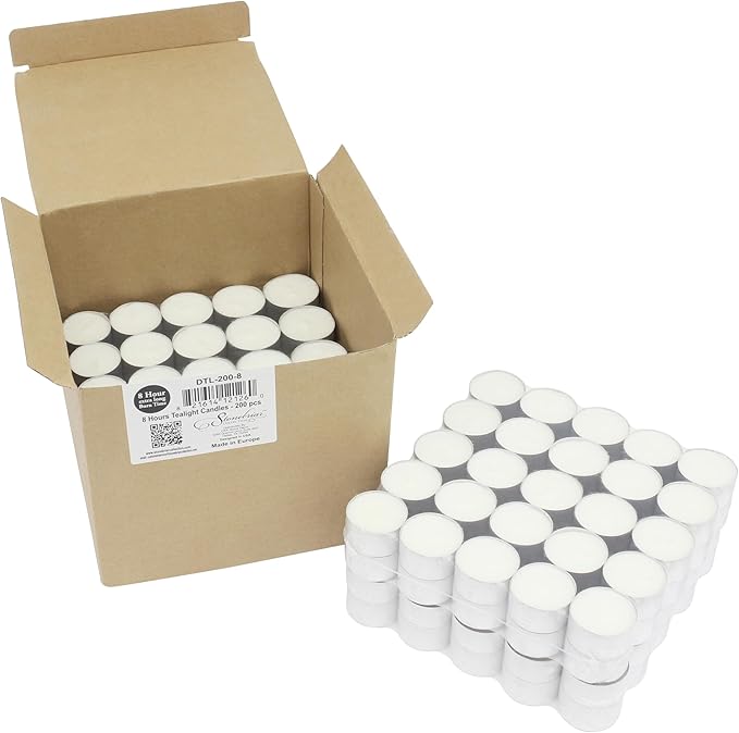 Stonebriar 100 Pack Unscented 8 Hour Extended Burn Time Tea Light Candles, White, 100 Count