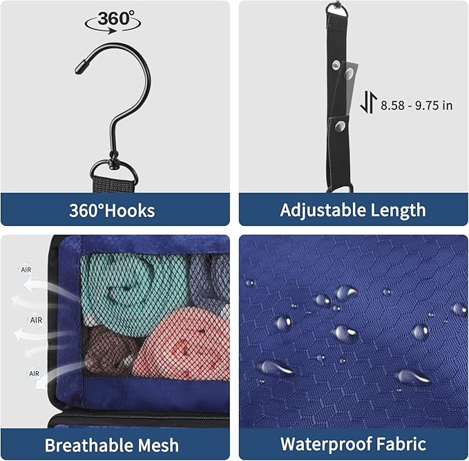 esouler Suitcase Organizer, Travel Luggage Organizer hanging packing cubes for travel，portable hanging travel shelves Collapsible closet organizer for Carry-on (Navy blue, Medium)