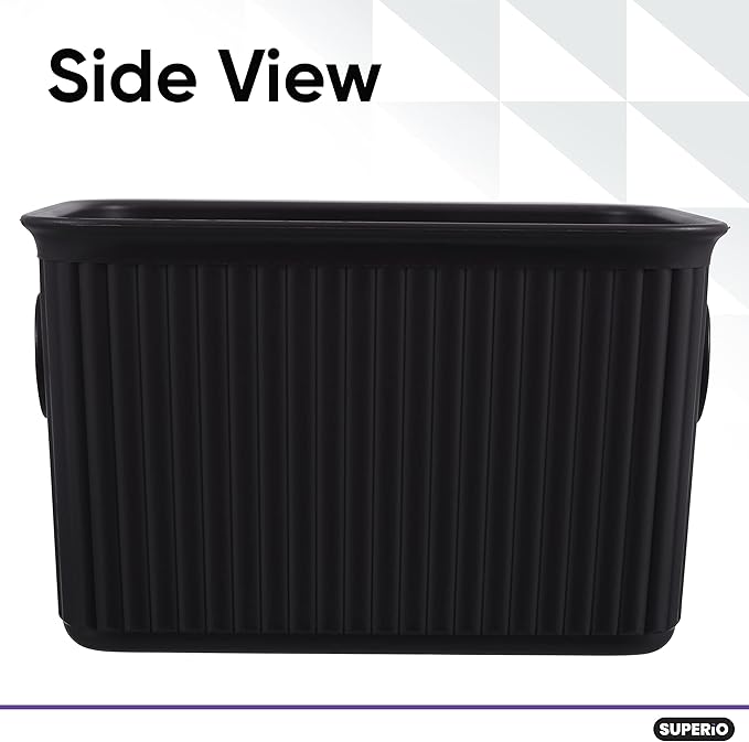 Superio Ribbed Collection - Decorative Plastic Basket Open Home Storage Bins Organizer, Small Brown (2 Pack) Container Boxes for Organizing Closet Storage Bins for Shelves Drawer Shelf 1.5 Liter