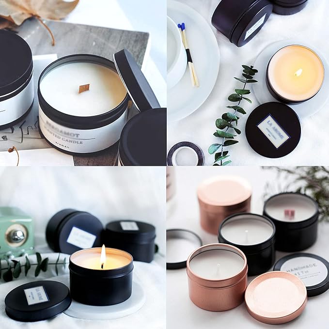 Unixing 24Pcs 4oz Candle Tins for DIY Candle, Metal Candle Container Tins for Candle Making Gold Champagne Black Silver Container Tins