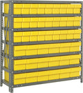 Quantum 1839-624YL Heavy Duty Shelving Unit with (7) Shelves and (27) Yellow QSB108 and (18) QED602 Bins for Storage Distribution | 400 lb Load Capacity | 18"D x 36"L x 39"H, Galvanized Carbon Steel
