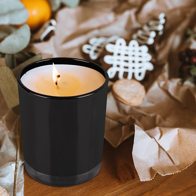 Thick Candle Jars for Making Candles 12 Pcs, 7 OZ Empty Jars with Wood Lids for Candle Making, Sample Container, Inner Black