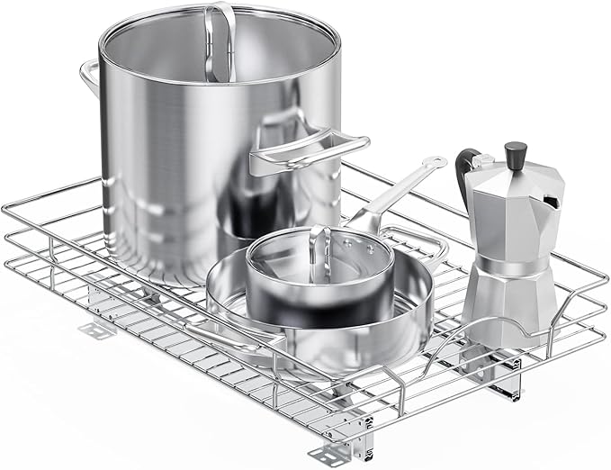 ROOMTEC Pull Out Cabinet Organizer - 14" W x 21" D, Slide Out Kitchen Cabinet Storage Shelves, Fits 15.5" Opening