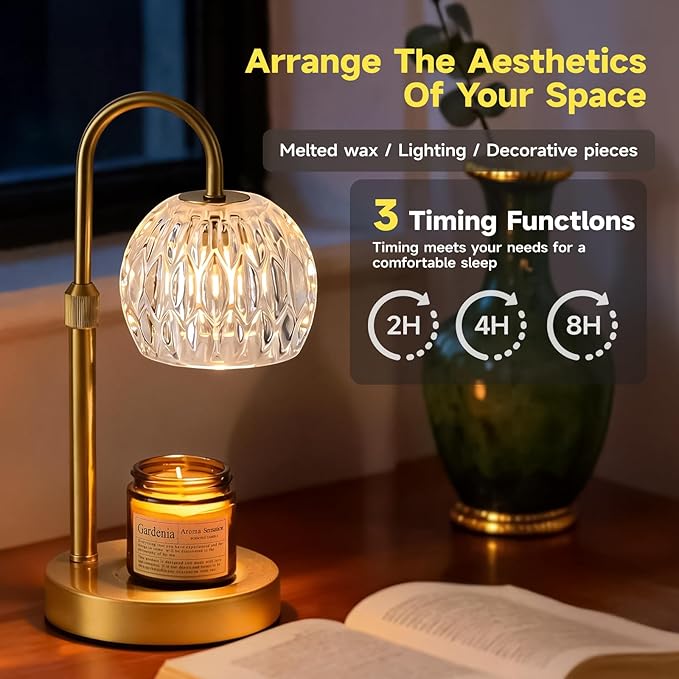 Gold Candle Warmer Lamp with Timer Dimmable, Birthday Gifts for Women Mom, House Warming Gifts New Home Decor, Wax Melt Warmer for Jar Candles