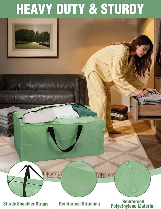 WORKPRO 8 Pack Extra Large Moving Bags with Zippers & Carrying Handles Backpack Straps, Heavy-Duty Storage Tote for Space Saving & Storage, Alternative to Moving Box (Green)