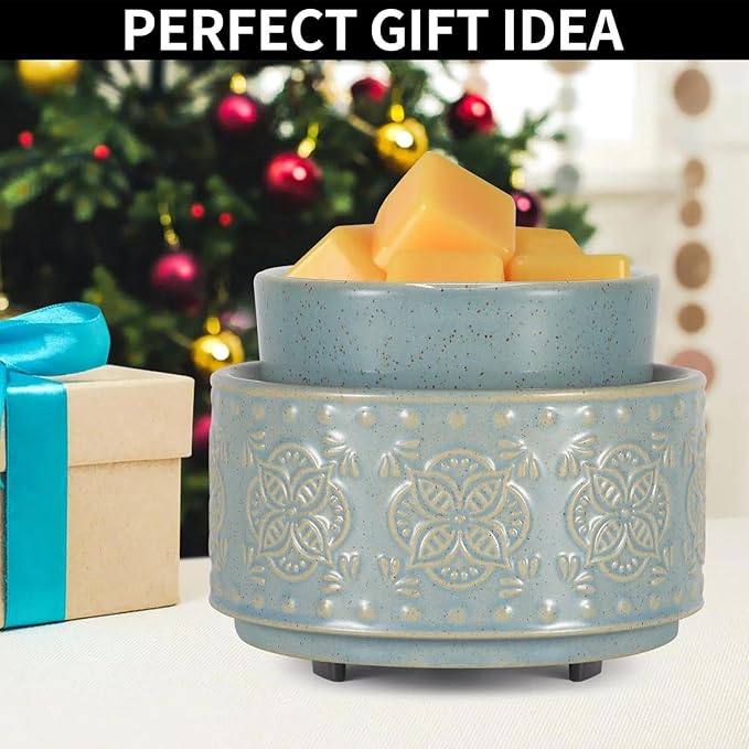 mocosa Ceramic Wax Warmer Wax Melt Warmer for Scented 3-1 Electric Candle Warmer Home Fragrance Wax Burner for Mom Women(Black-Fan Shaped)