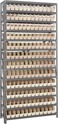 Quantum Storage Systems 1275-100IV Steel Shelving Unit with 4" Shelf Bins, 12" D x 36" W x 75" H, Ivory