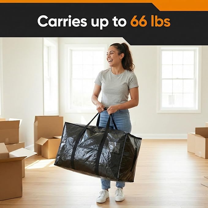 HOLDN’ STORAGE 10-Pack Moving Bags, Extra Large Storage Totes with Zipper Lids, Heavy-Duty Reusable for Clothes, Bedding, Books, Mixed 30 & 45 Gallon (5 Each)