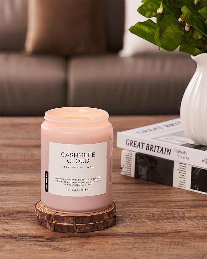 M&SENSE Cashmere Vanilla Scented Candles, Non Toxic Soy Wax 19.4oz 110 Hour Long Lasting 2 Wick, Large Candle for Bedroom Kitchen Home Decor, Housewarming Valentine's Day Gifts for Family Friends