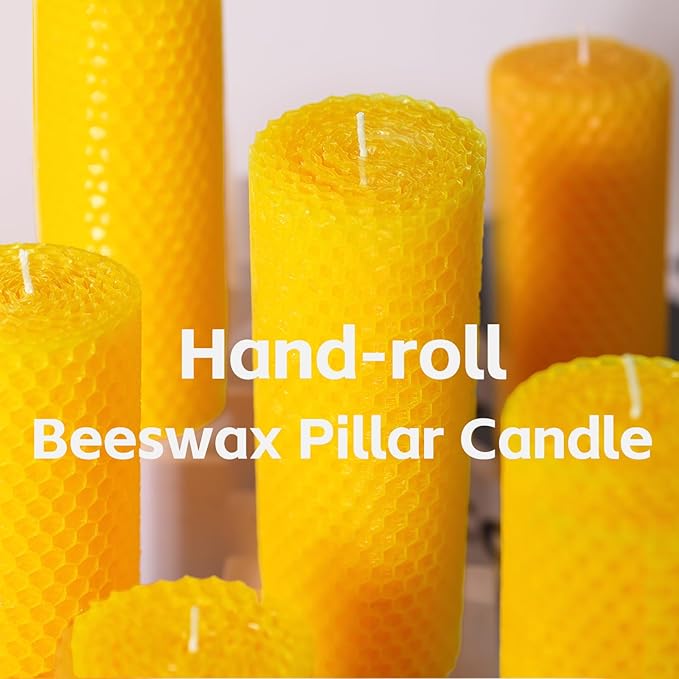 4 Pack Beeswax Candles, Pure Natural Beeswax Pillar Candles-80 Hours Long Burning,Organic Bees Wax Candles for Home,Paryer,Parties,Unscented Dripless Smokeless Beeswax Candle Bulk 2x5in