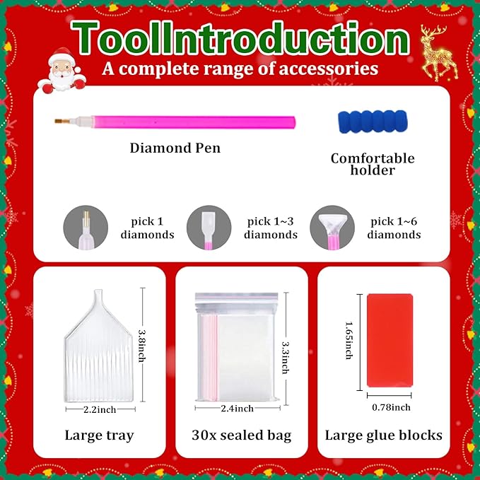 Reivworl Christmas Diamond Art Kits for Adults, Candle Diamond Painting Kits, Gem Art Kit for Gifts and Home Interior Decor 12x16 Inch