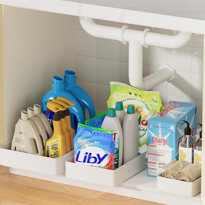 Creahaus 3 Pack Pull Out Drawers for Cabinets with Metal Slides, Easy to Install Cabinet Roll Out Shelves, Smooth Slide Out Drawers for Kitchen Cabinets with Nano Adhesive
