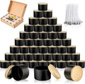 MGLIFEUL Candle Tins Jars Container Vessels for Making 4 8 Oz Black Empty Candle Tins Can Gift Box Packaging Plate with Lids Wax Container Bulk Making DIY Candle Supplies Accessories(Black,4oz,48pcs)