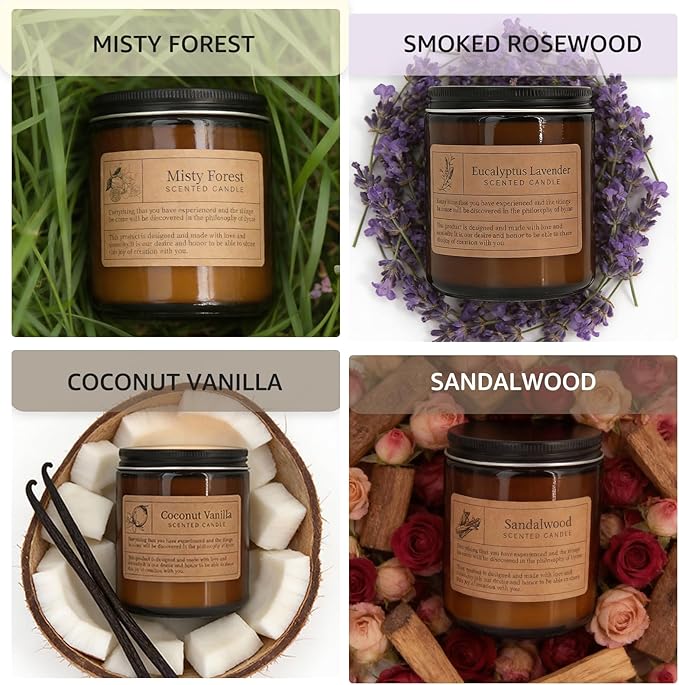 Manly Scented Candles Gift Set - 4 Pack Soy Wax Candles for Men, Aromatherapy Candles with Lavender/Vanilla/Forest/Rose Scents, Home Fragrance & Perfect Gifts for Dad/Fathers Day/Boyfriend