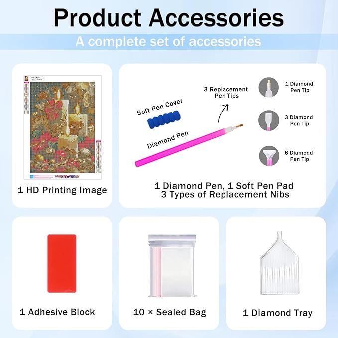 XTCIXAL Christmas Diamond Art Kits for Adults, Candle Diamond Painting Kit, DIY Beginners Gem Art Suitable for Gifts and Home Wall Decor - 12x16 Inch