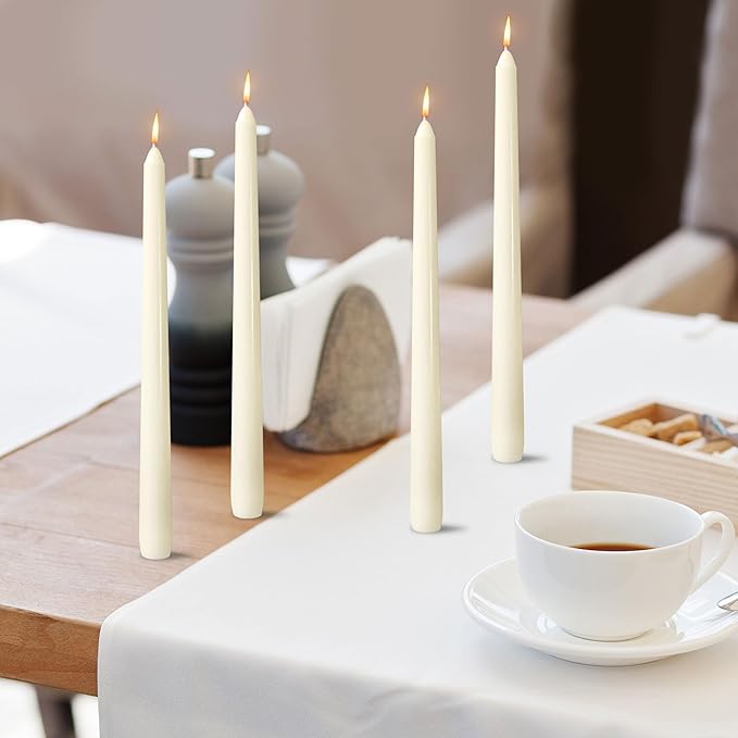 OSHINE 10 Inch Ivory Taper Candles - 36 Pack Long Taper Candle Dripless Unscented Smokeless & Emergency 7-8 Hours Long Burning Tall Candlesticks Ideal for Valentine, Weddings, Dinner Party