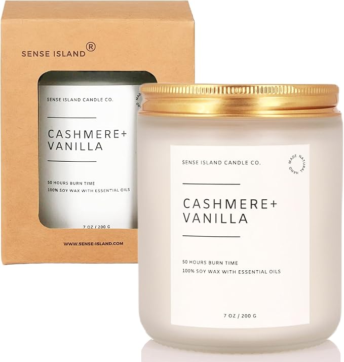 SENSE ISLAND Cashmere Vanilla Scented Candle for Home Scented 50+ Hrs Highly Scented Creamy Vanilla Velvet Cashmere | 100% Natural Soy Candle Gifts for Women Vanilla Candles for Cozy Holiday