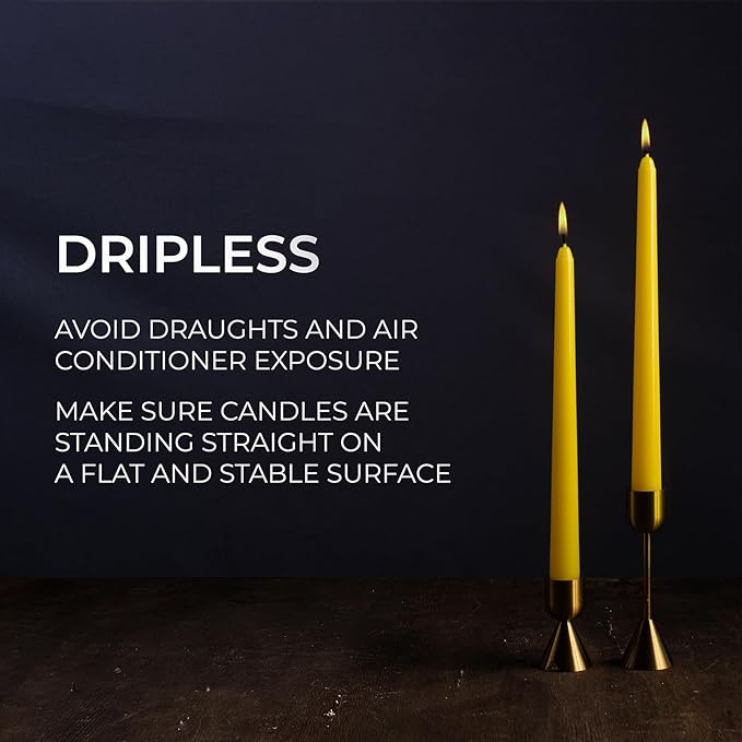 CANDWAX 12 inch Yellow Taper Candles Set of 12 - Unscented Smokeless Dripless Yellow Candles - Perfect for Home Décor, Special Occasions and Ordinary Dinners - Easter Candlesticks