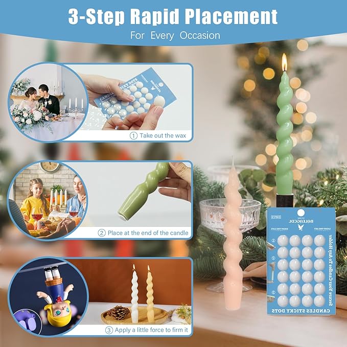 Taper Candle Sticky Dots - White Candle Wax Dots -Taper Candle Candle Adhesive - Secure Your Candles to Any Holder (48Pack)
