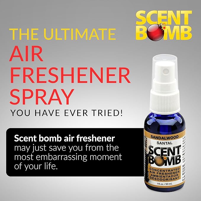 Scent Bomb Air Freshener Spray, Long-Lasting Odor Eliminator - Effective Deodorizer for Home & Car, Fresh Room Spray for Kitchen, Bathroom & Smell Neutralizer - 1 oz Pack of 4, Sandalwood Scent