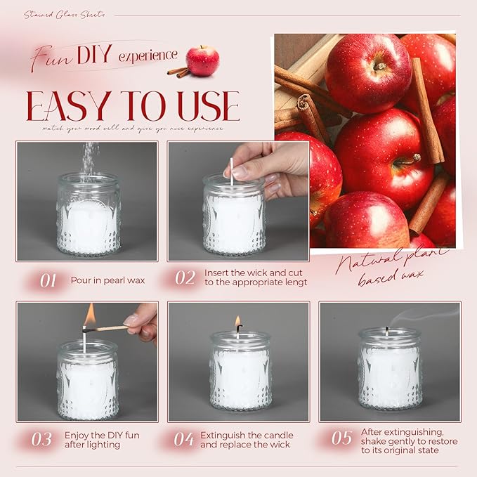 MTLEE Pearled Candle 2.2 lb Sand Wax Scented Sand Candle Kit with Gift Box 50 Wicks Refillable Jar White Beaded Wax Gift Set for Friends Mother Lover Women Family