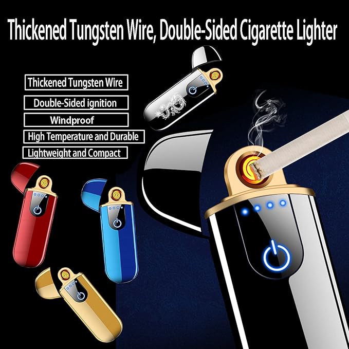 Electric Lighter, Smart Electronic Lighter, Mini USB Rechargeable Lighter Touch Ignition Windproof Flameless Lighter Lightweight Plasma Lighter with Power Indicator for Boyfriends Father Gifts (Red)