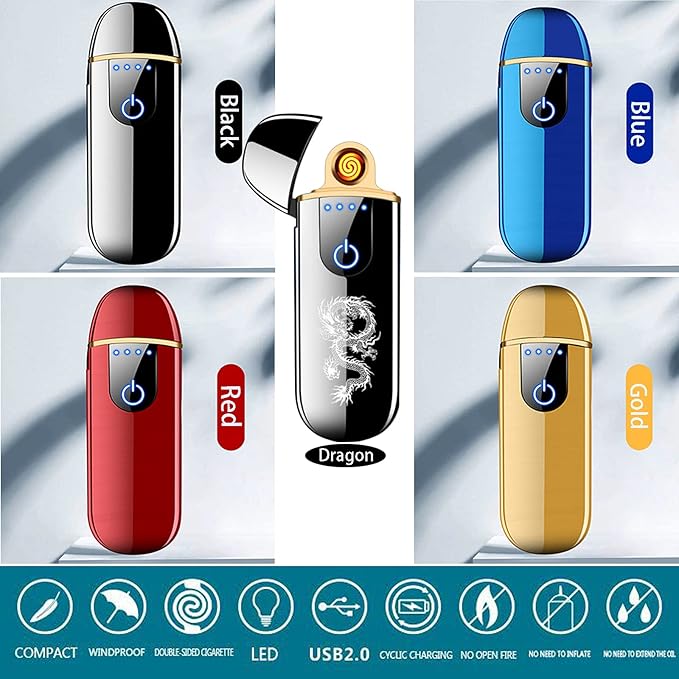 Dragon Smart Electronic Lighter - Mini USB Rechargeable, Windproof, Flameless, Touch Ignition Plasma Lighter with Power Indicator