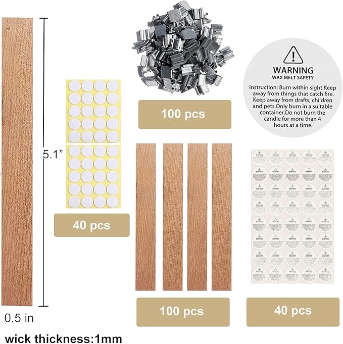 280 pcs 1mm Thick Wooden Candle Wicks Crackling Sound No Smoke Burn 5.1 X 0.5 Inch Natural Candle Wood Wicks with Stand Candle Cores for DIY Candle Making Craft