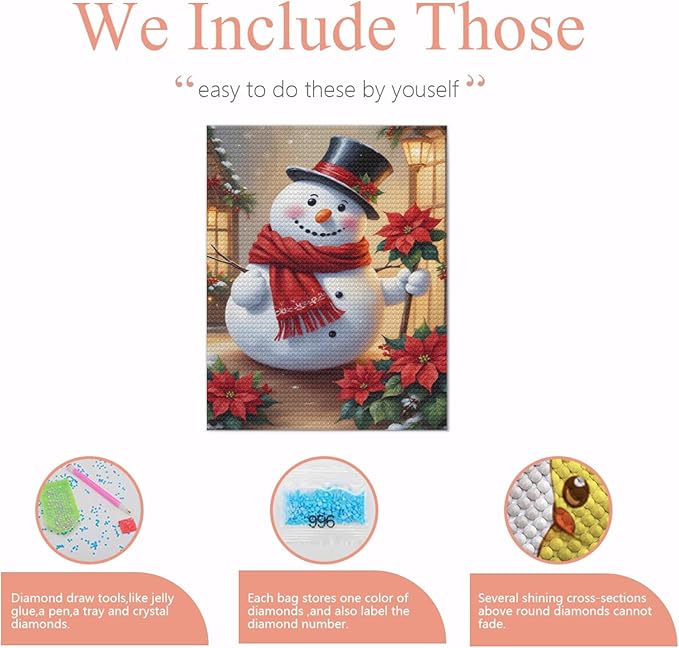 QZOTRXI 5D Snowman Diamond Art Painting Kits for Adults, Cute Christmas Snowman Round Full Drill Winter Diamond Art Crafts for Home Wall Decor Gift 8x10 Inch
