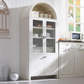 71" Tall Arched Kitchen Pantry Cabinet, Modern Farmhouse Kitchen Storage Cabinets with Open & Adjustable Shelves, Hidden Drawer & Glass Door, Versatile Cupboard for Kitchens, Dining Room, White