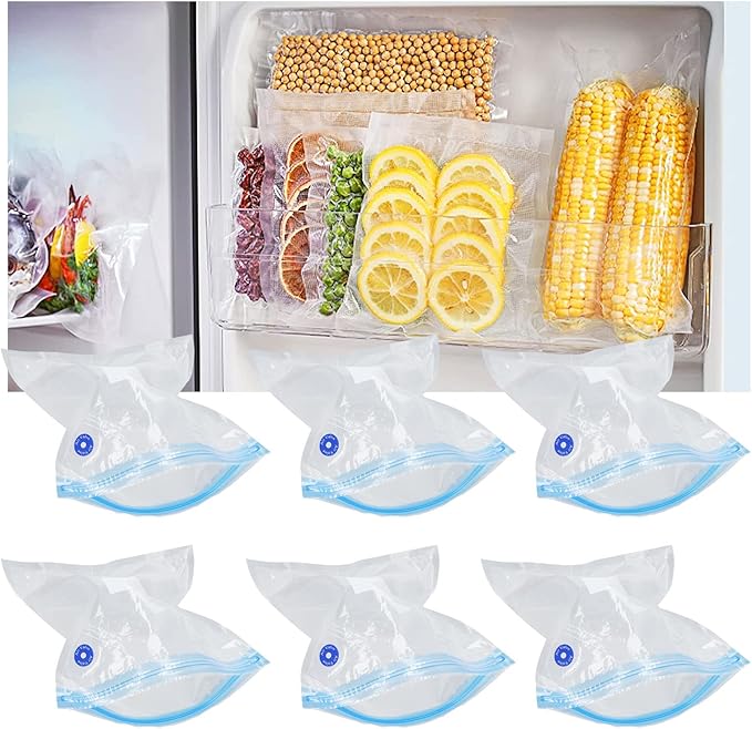 6-Pack Vacuum Storage Bags, 8.7x8.3in Reusable Space Saver Bags Transparent PE + PA Vacuum Sealer with Good Seal for Wardrobe Organization & Refrigerator Food Storage (A:22 * 21cm)