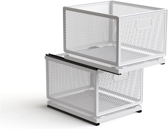 Pull Out Cabinet Organizer, Slide Out Drawers Fixed with Adhesive Nano Film, Pantry Shelves Sliding Drawer Storage Organization for Kitchen (Double Layer 11.8 * 9.4 * 16.6inch/30 * 24 * 42.4cm)