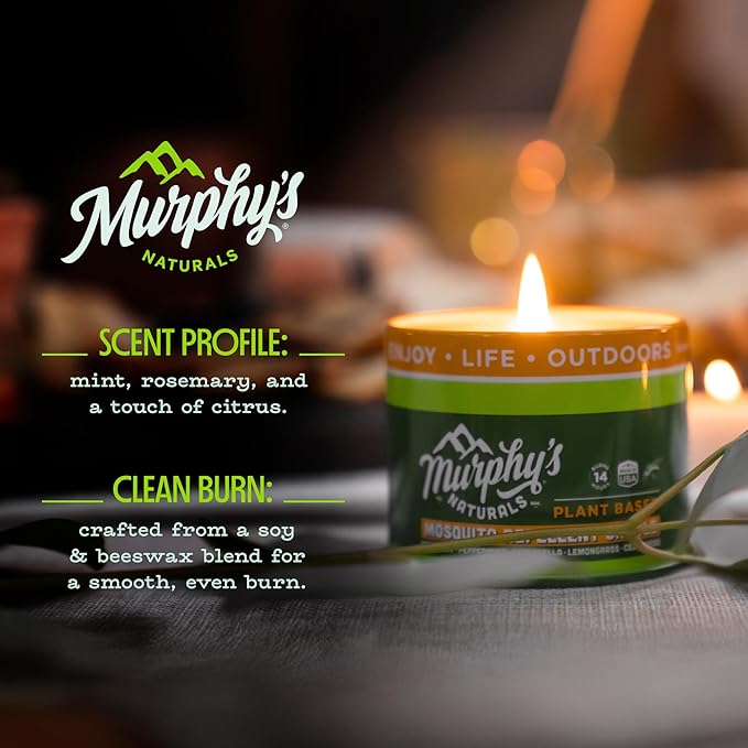 Murphy's Naturals Mini Mosquito Bug Repellent Candles for Outdoor Patio, Citronella & Essential Oils, 14-Hour Burn Time Each, 3.5 oz, 3-Pack