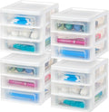 IRIS USA Small 3-Drawer Desktop Organizer, 4 Pack, Stackable, for Office, School, Stationery, Makeup Organizer, Bathroom, Utility, Medical Supplies, Desk Organizer, Versatile Storage, White