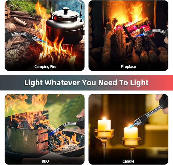 Navpeak Torch Lighter Flexible Wand Telescopic Windproof Jet Flame Lighters Butane Refillable for for Candle Kitchen Outdoor Grill Fireplace Camping(Buatne Not Included)(Red)