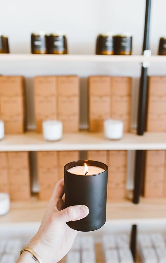Calyan Wax Co. Seaside & Citrus Scented Candle - 75 Hour Burn - Luxury Non Toxic Soy Wax Candles - Long Lasting Black Tumbler Jar Candle for Home - 10.2oz