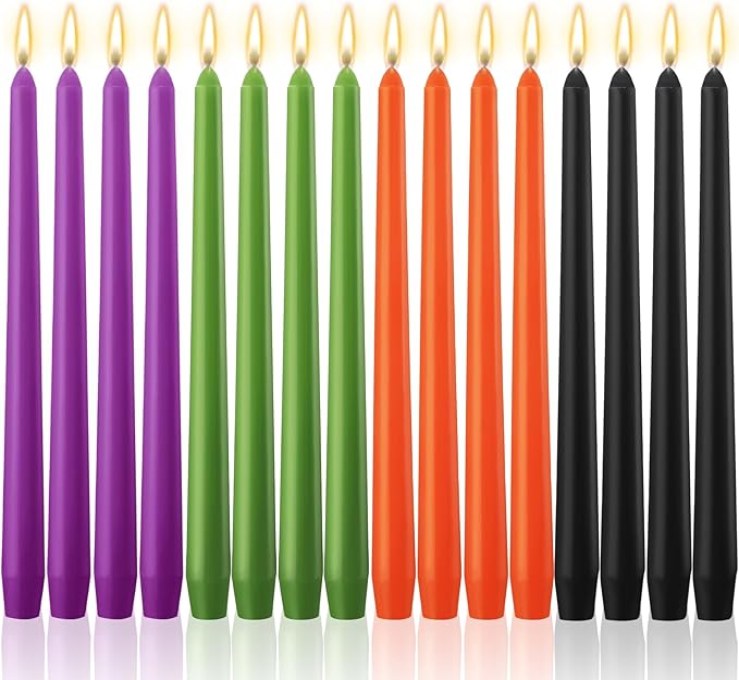 MTLEE 16 Pcs 10 Inch Long Tapered Candle Stick Bulk Smokeless Unscented Burning Candlestick Paraffin Wax with Cotton Wick for Valentine's Day Baby Shower Wedding Holiday Party Church (Spooky Color)