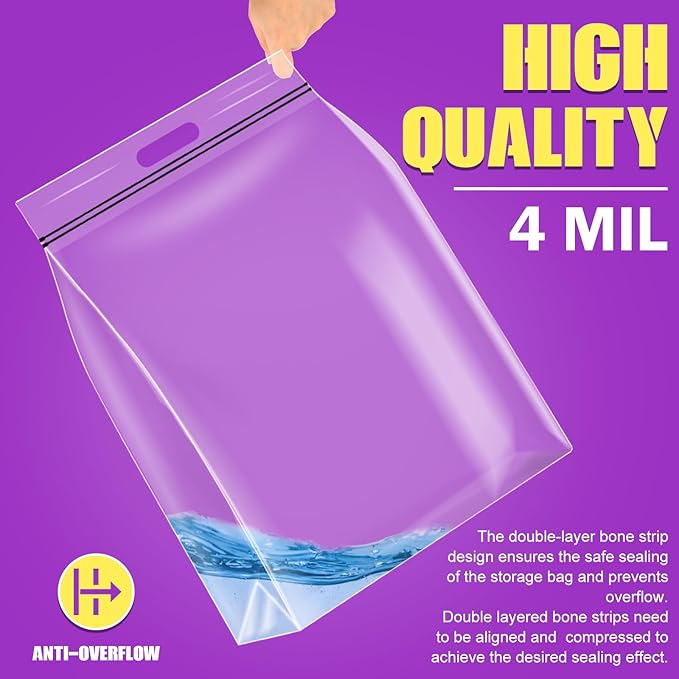 FURWEY 25 Gallon Extra Large Storage Bags 35”x 24”Resealable Clear Bags with Handle 4 Mil Thick Heavy Duty Big Bag for Clothes Pillow Travel Moving,Bedding,Shoes and Toys Storage, Pack of 3