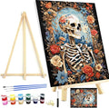 Meothan Paint by Numbers Kits for Adults, Skull Paint by Number for Adults Beginners, Flowers Paint by Numbers Kits on Canvas with Framed and Easel for Home Wall Decor 11.8x15.7inch (30x40cm)