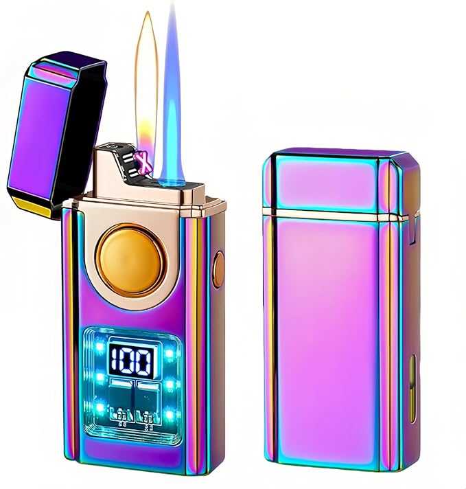 Smart Voice-Activated Lighter - 3 Flames (Blue Torch, Soft Flame & Dual Arc) - Windproof Refillable & Rechargeable Butane Lighters with Multiple Ignition Methods (Without Fuel) (Colored Ice)
