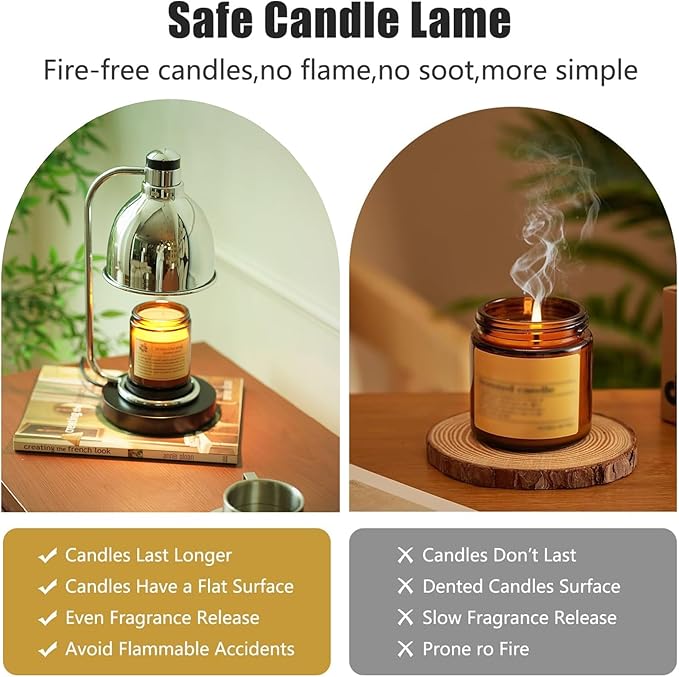 Candle Warmer Lamp with Timer Dimmable, Solid Wood Base, House Warming Gifts New Home Room Decor, Birthday Gifts for Women Mom, Bauhaus Style Wax Warmer Lamp for Jar Candles with 2 Bulbs