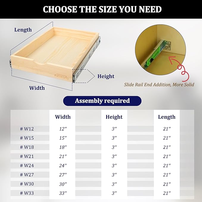 Kitchen Cabinet Organizer, Fully Assembled Drawer Wood Pull Out Tray Drawer Box Cabinet Slide Out Shelve, Wooden Pull-Out Shelf (W21''×D21''×H3'')