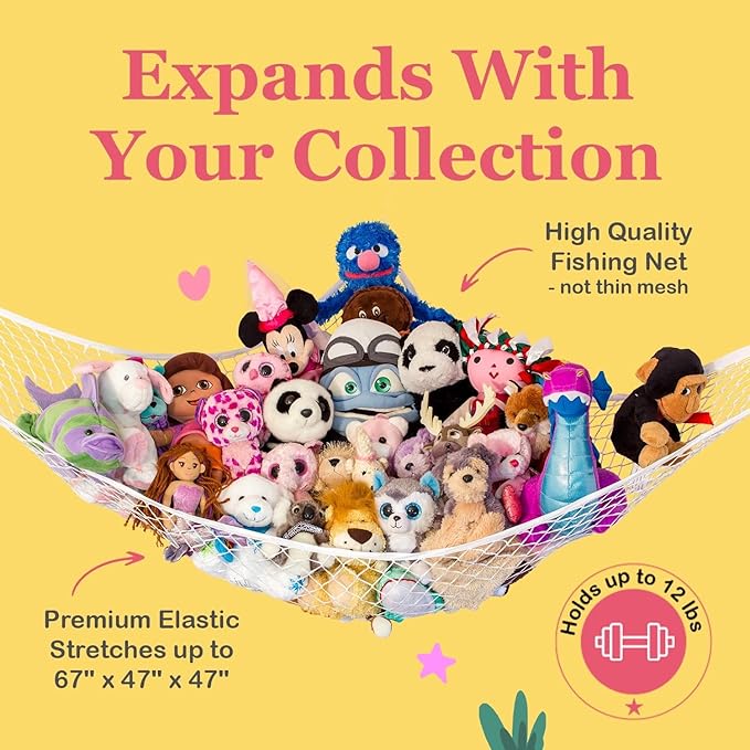 Lilly's Love Stuffed Animal Hammock | Corner Hanging Organizer, Toy Storage, Stuffed Animal Storage Net | Made from Quality Fishing Net, Holds 12lbs | 67"x47"x47" (Light Blue, 2 Pack)