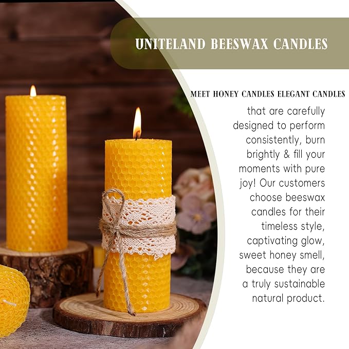 4 Pack Beeswax Candles, Pure Natural Beeswax Pillar Candles-80 Hours Long Burning,Organic Bees Wax Candles for Home,Paryer,Parties,Unscented Dripless Smokeless Beeswax Candle Bulk 2x5in