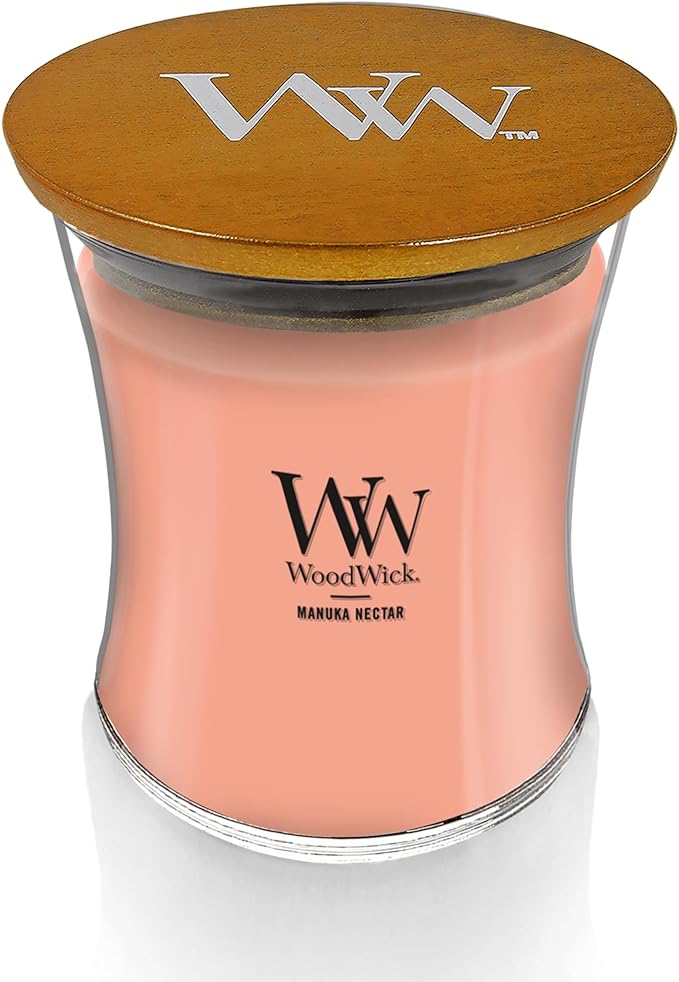 WoodWick Manuka Nectar Scented Medium Hourglass Candle, Crackles as it Burns, Great for Gifting, 9.7oz