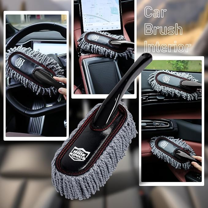 Car Duster with Telescopic Handle for Exterior Scratch-Free Cleaning, Auto Dust Remover Set with Small Brush for Dashboard & Interior Detailing